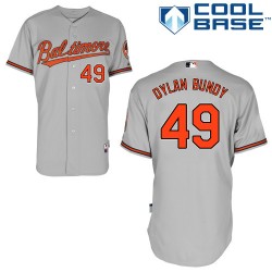 Men's Majestic Baltimore Orioles 49 Dylan Bundy Replica Grey Road Cool Base MLB Jersey