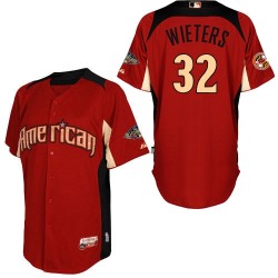 Men's Majestic Baltimore Orioles 32 Matt Wieters Authentic Red American League 2011 All-Star BP MLB Jersey