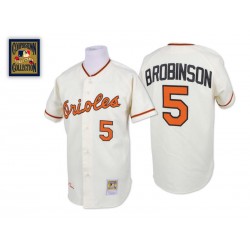 Men's Mitchell and Ness Baltimore Orioles 5 Brooks Robinson Authentic Cream Throwback MLB Jersey