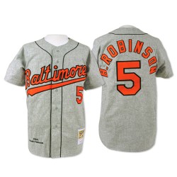 Men's Mitchell and Ness Baltimore Orioles 5 Brooks Robinson Authentic Grey Throwback MLB Jersey