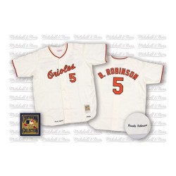 Men's Mitchell and Ness Baltimore Orioles 5 Brooks Robinson Authentic White Throwback MLB Jersey