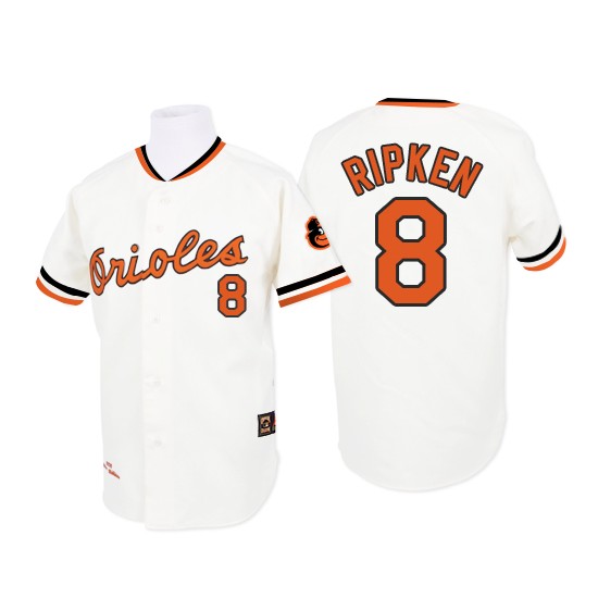 Men's Mitchell and Ness 1970 Baltimore Orioles 8 Cal Ripken Authentic White Throwback MLB Jersey