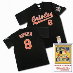 Men's Mitchell and Ness Baltimore Orioles 8 Cal Ripken Authentic Black Throwback MLB Jersey