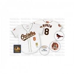 Men's Mitchell and Ness Baltimore Orioles 8 Cal Ripken Authentic White Throwback MLB Jersey
