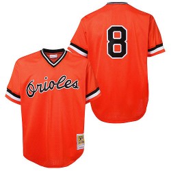 Men's Mitchell and Ness Baltimore Orioles 8 Cal Ripken Replica Orange Throwback MLB Jersey